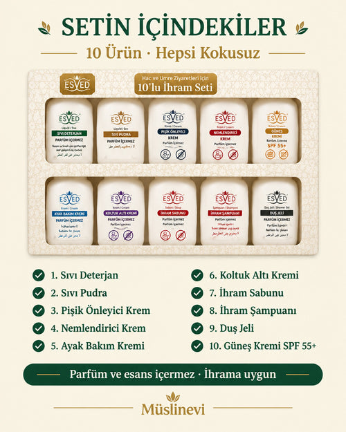 10'lu İhram Bakım Seti içindekiler listesi