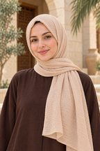 Seher müslin şal, bej – portre