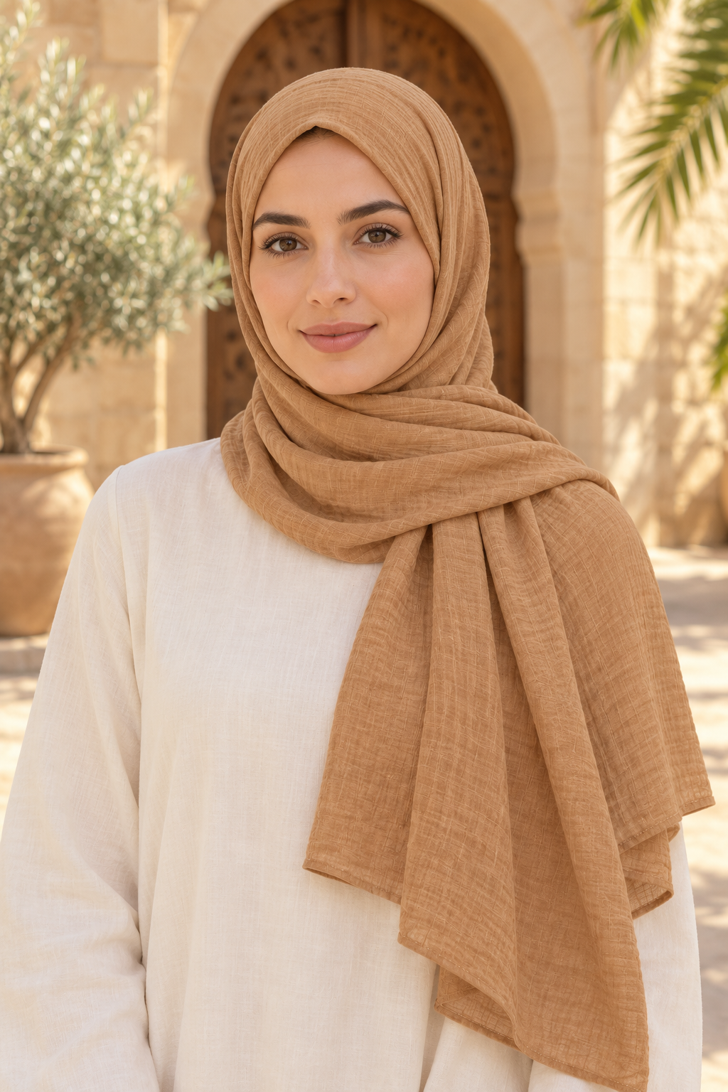 Sahrâ müslin şal, camel – portre