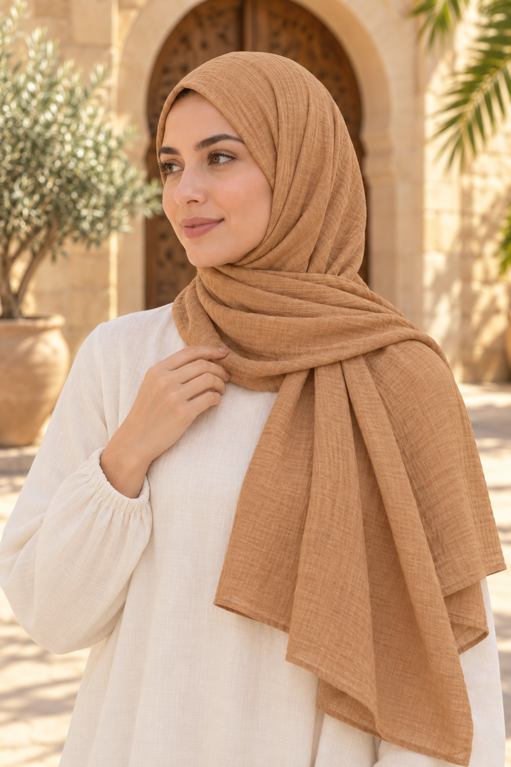 Sahrâ müslin şal, camel – profil