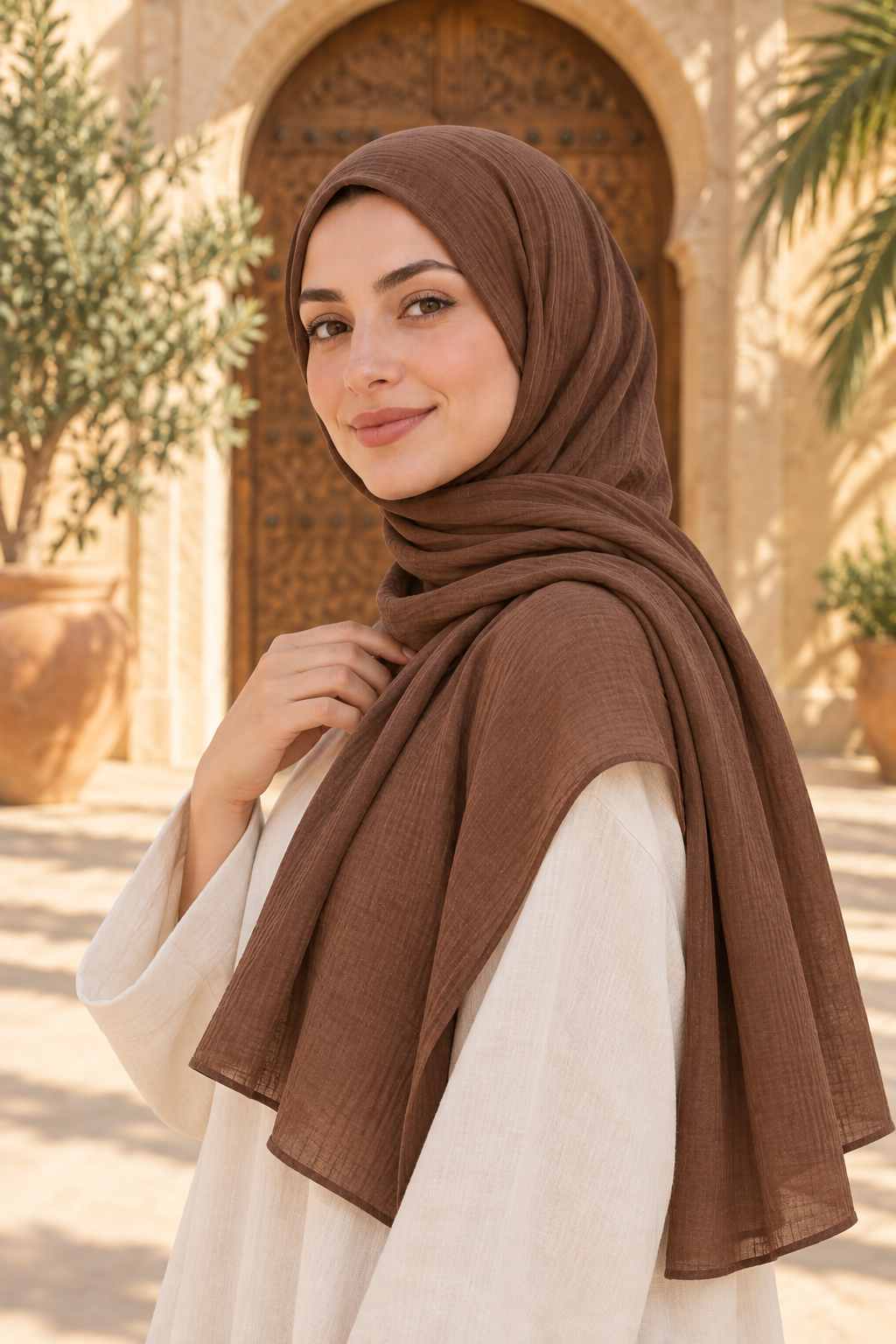 Uhud müslin şal, kahve – profil
