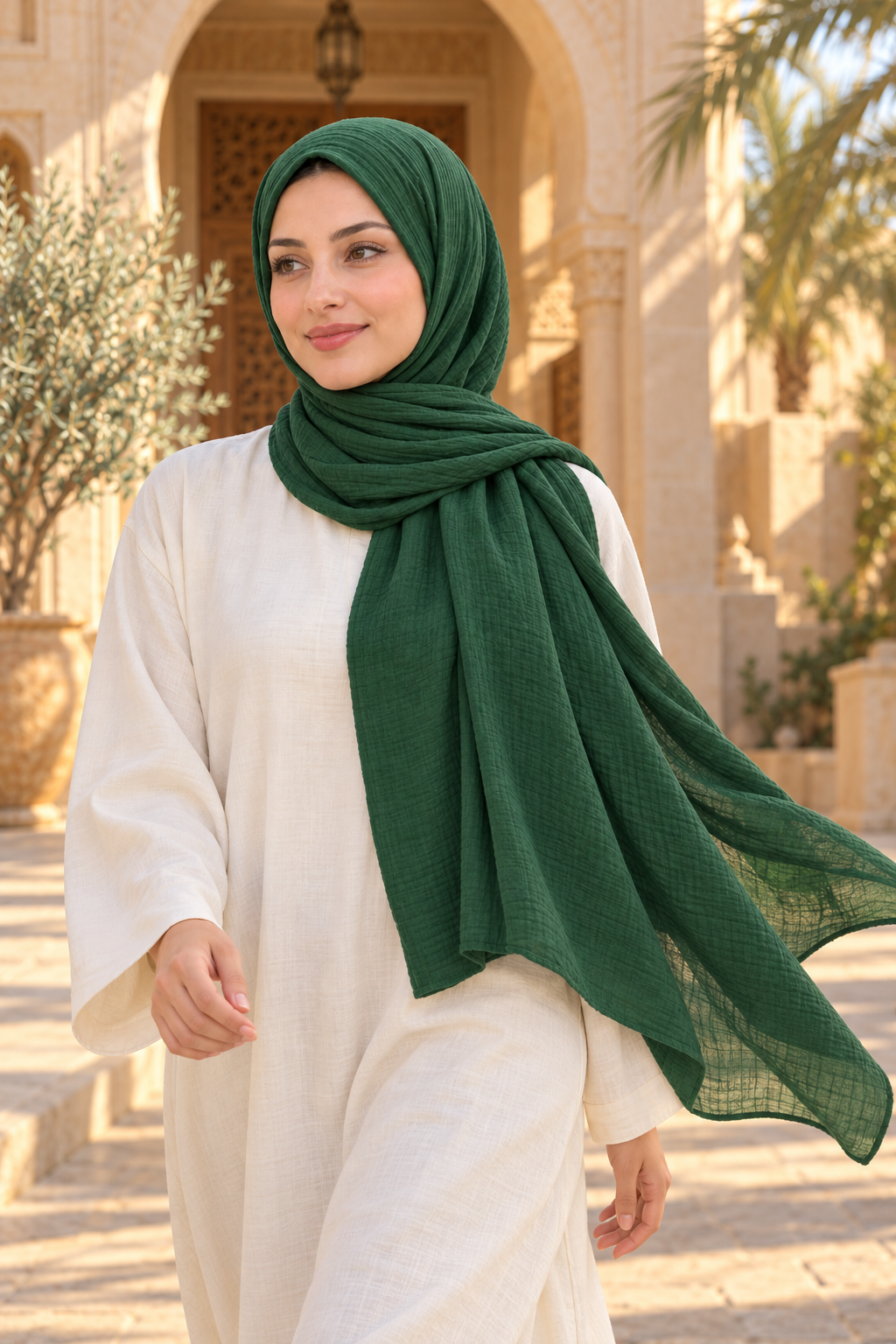 Ravza müslin şal, yeşil – yürürken
